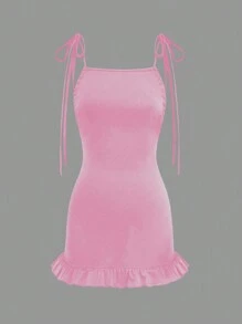 Flirla Vestido corto de mujer con cola de sirena y espalda descubierta de unicolor