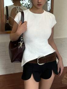 SHEIN Privé Asymmetrical Hem Backless Strap Sexy & Cozy Women Sweater Knit Pullover Fall Winter Sweater - White - View 6