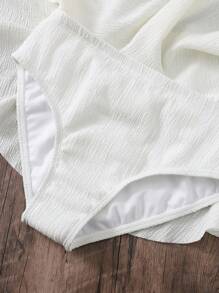 SHEIN Tween Girls Textured Multi-Layer Ruffle Trim Cami Bikini Set, Bikini Set Skirt Summer Beach, Beach Vacation Wear - Beige - View 6