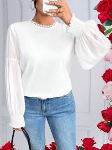 SHEIN Clasi Blusa elegante de bainha evasê com cintura marcada, acabamento fosco, para mulheres - Branco - Visão 3