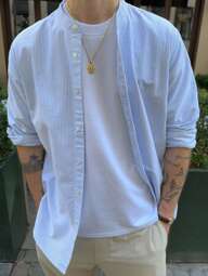 Manfinity Dauomo Camisa de manga larga a rayas casual y de oficina para hombre, otoño