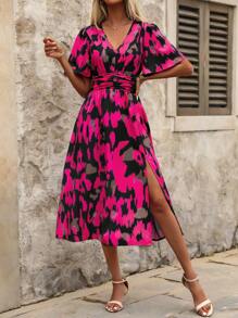 SHEIN Clasi Dopamine Tie-Dye Print Casual Summer Dress - Hot Pink - View 4