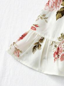 SHEIN Baby Girls & Mommy Matching Floral Print Strap Dress, Vacation Outfit - White - View 3