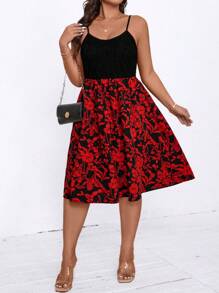 SHEIN Clasi Vestido casual con tirantes para mujer de talla grande con estampado floral y parches