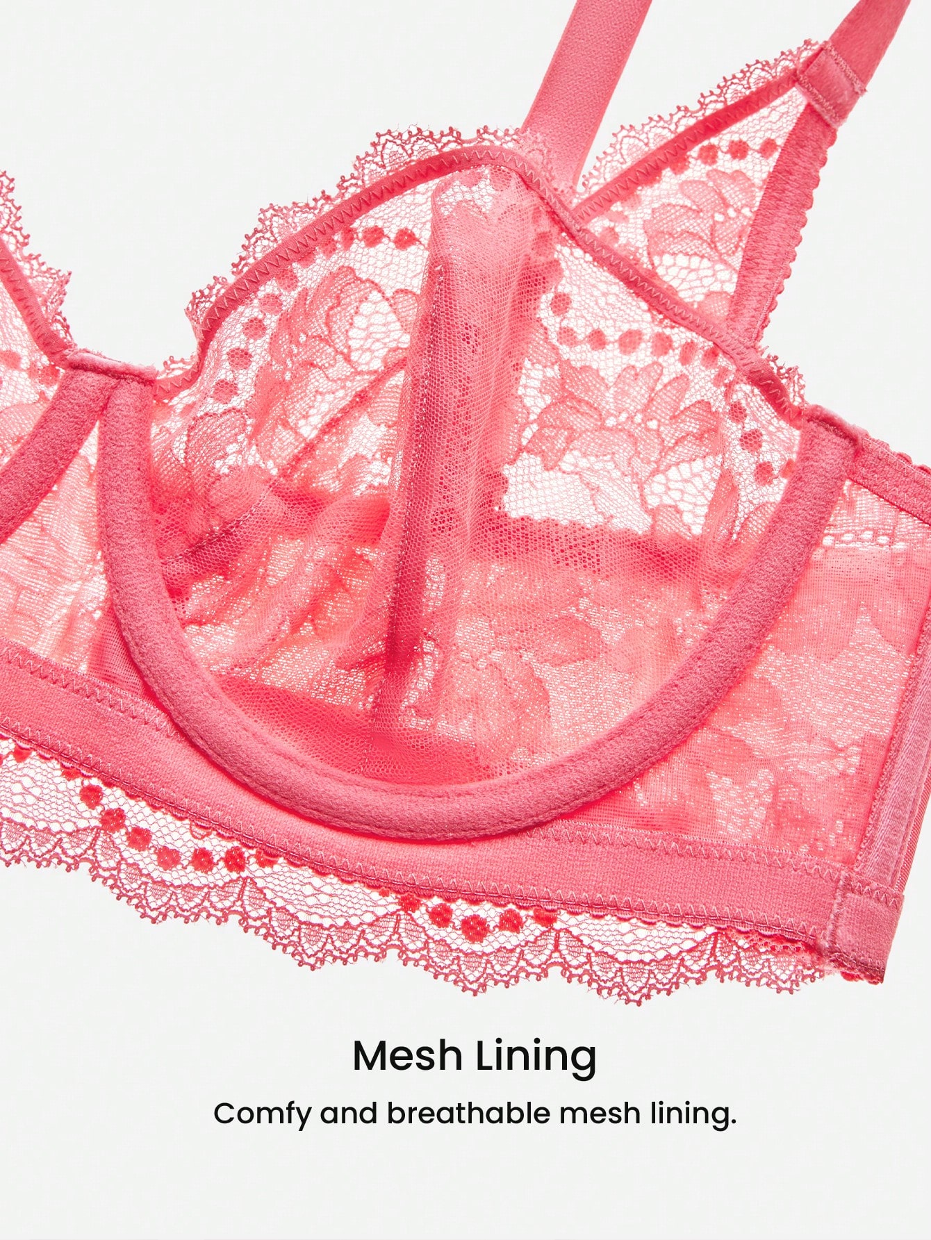 Lingerie femme de salon, balconnet push-up et soutien-gorge minimiseur sexy en dentelle rose et mesh, élégant et respirant. Sous-vêtements de mariée