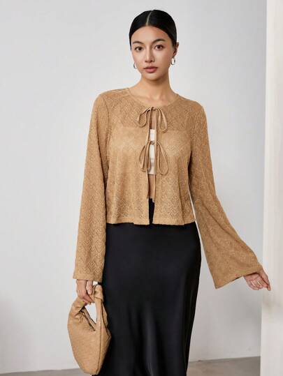 EastFlair Blusa casual con anudado delantero para mujer, prenda de vestir minimalista y de moda para uso diario, primavera/verano