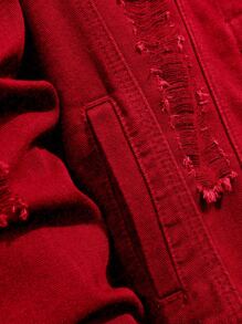 Manfinity Roughcore Men's Casual Long Sleeve Distressed Single Breasted Denim Jacket - Red - View 3