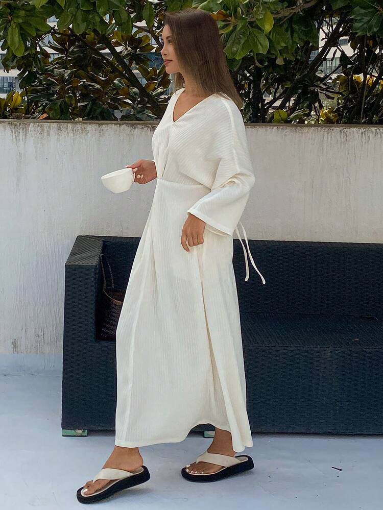 Knitted Casual Twist Design Loose Long Dress Loungewear Pajama