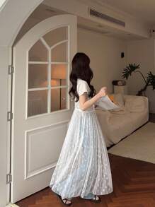 DAZY Đầm ren dài đến bắp chân cho nữ Đầm suông Đầm dạ hội - trắng - Xem 3