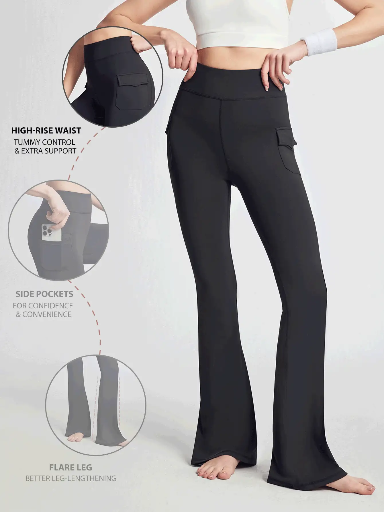 SHEIN Sports Women Solid Color High Waist Fitted Flared Sports Pants - Black - View 2