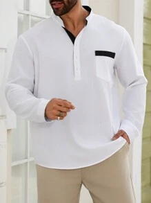 Manfinity Homme Plus Size Plain Color Casual & Fashionable Shirt For Daily Wear - White - View 7