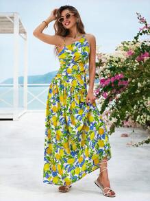Vivid Eden Woven Printed Open Back Dress For Women,Women Summer Clothing,Vacation Style,For Beach Vacation - Yellow - View 5