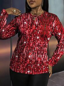 Maweii Maglietta casual casual da donna oversize con stampa casuale a paillettes, manica lunga