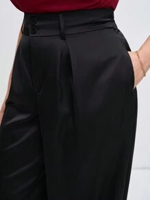 Chikora 大码女式黑色长裤，带口袋，优雅，适合职场、通勤和日常穿着 - 黑色 - 查看 6