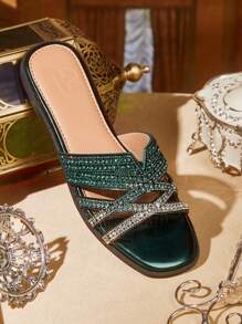 CUCCOO TILAWA 金色渐变水钻装饰休闲派对拖鞋、凉鞋春季鞋春假复活节 - 墨綠色 - 查看 6
