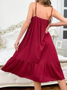 女士荷叶边无袖睡裙 - 酒紅色 - 查看 2