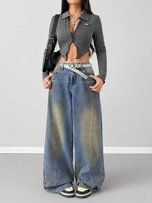 Coolane Dames Grunge Y2K Cargo Deconstructive Patchwork Jeans