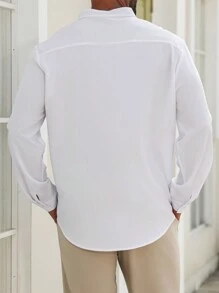 Manfinity Homme Plus Size Plain Color Casual & Fashionable Shirt For Daily Wear - White - View 2