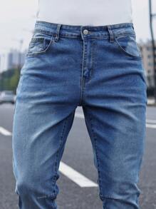 Manfinity Homme Men's Pockets Skinny Casual Versatile Jeans - Medium Wash - View 8