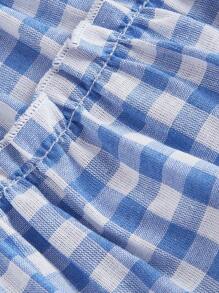 SHEIN MOD 女式蓝白格子超低腰迷你裙，春季服装，夏季裙子，女式西装，复古裤裙，老钱风格女装，海滩 - 藍白色 - 查看 4