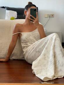 Livesso Chinese Style Tie-Dye Print Crinkle Fabric Camisole Jumpsuit Pajama - White - View 5