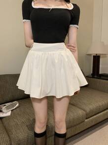 DAZY 女式休闲纯色褶皱迷你裙 夏季