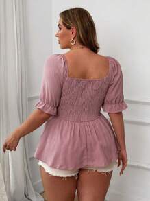 Vibekara Plus Size Women Short Sleeve Polka Dot Print Tie Waist A-Line Elegant Blouse, Pink