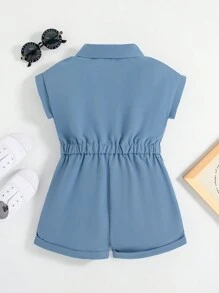 SHEIN Girls Young Girl Formal Summer New Lapel Half-Open Sleeveless Jumpsuits, Casual Waist Elastic Shorts Suit, Fashion All-Match