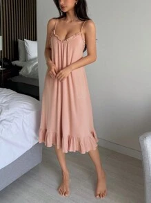 DAZY Lace Patchwork Sleeveless Solid Color Women's Nightgown' Pajama - Pink - View 7