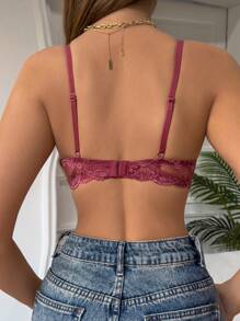 1 pieza Sujetador con aros y relleno con diseño de encaje de moda para lencería de mujer