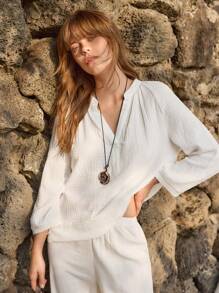 Ocili Leisure Soft 100% Cotton Long Sleeve Women's Homewear Top