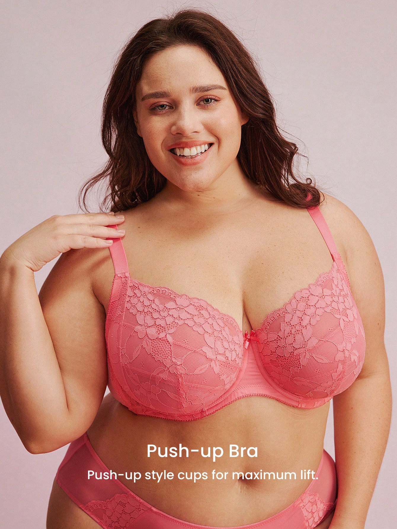 Plus Woman Bielizna o pełnym pokryciu, Lounge Curve Support i oddychające fiszbiny, seksowny, bez podszewki, minimalizujący biustonosz w kolorze różowym z koronką, elegancka bielizna ślubna