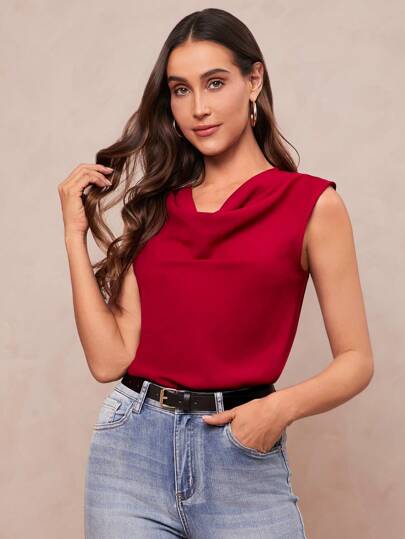 بلوزة ذات ياقة على شكل كاول صلبة، ملابس علوية بلا أكمام