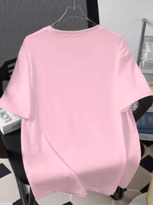 Claim Dot Men's Solid Color Round Neck Short Sleeve Casual Top Tee, 2000s Style - Pink - View 2