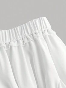 SHEIN Leap Crew 少女白色荷叶边下摆迷你裙、高腰百褶裙、芭蕾短裙、派对装、街头装、夏季/秋季裙子、白色裙子、适合青少年的白色迷你裙 - 白色 - 查看 3