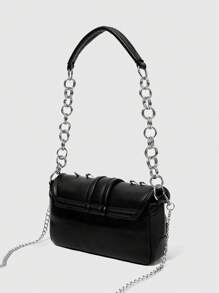 ROMWE Goth Cross Chain Strap Motorcycle Vintage Crossbody Bag, Stylish - Black - View 3