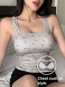 DAZY 碎花蕾丝边自带衬垫吊带背心