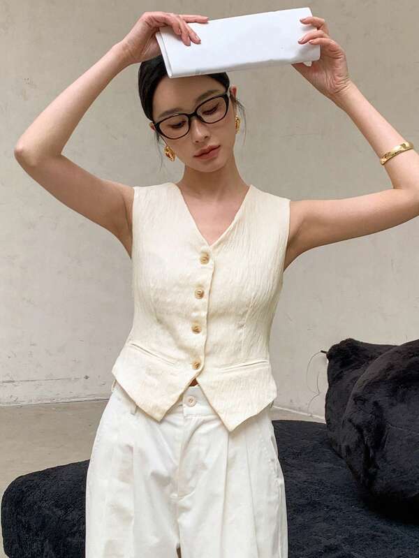 DAZY Elegant Summer Vest For Women, Fitted Sleeveless V-Neck Jacket