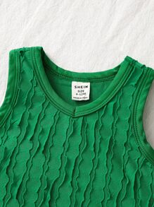 SHEIN Mommy And Me Cute Knitted Textured Camisole & Shorts Set, Summer Matching Outfits - Green - View 4