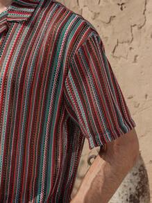 Manfinity RSRT Conjunto de camisa de manga corta casual a rayas y pantalones cortos para hombre Manfinity Nomadique