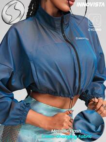 Innovista Woman Activewear Cropped Sports & Outdoor Jacket, Breathable & Cropped Bomber Gym Top, Light Weight & Portable For Travel Workout Outfits, Packable & Adjustable Metallic Color-Changing Fitness Top, Edgy & Unique Stylish Tracksuit Volleyball, Going Out, Athleisure, Tennis, Golf, Dance, Street Wear, Music Festival, Party, Cyan, Blue Green, Y2K, Eclectic Autumn, Valentine Fall Outfits For Women Cool Light Blue ,Essentials Hoodie - Green - View 5