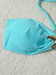 SHEIN Swim Sexy Damen Strand Bikini-Oberteil mit Neckholder, metallische Stern-Deko Boho Strandmode Festival, Sommer Outfits