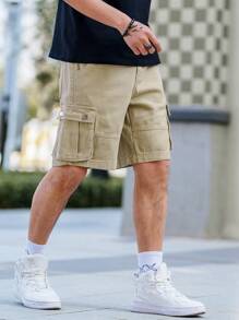 Manfinity Homme Pantalones cortos vaqueros holgados con bolsillos sencillos para hombre, uso casual diario - Caqui - Ver 6