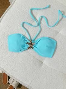 SHEIN Swim Sexy Damen Strand Bikini-Oberteil mit Neckholder, metallische Stern-Deko Boho Strandmode Festival, Sommer Outfits