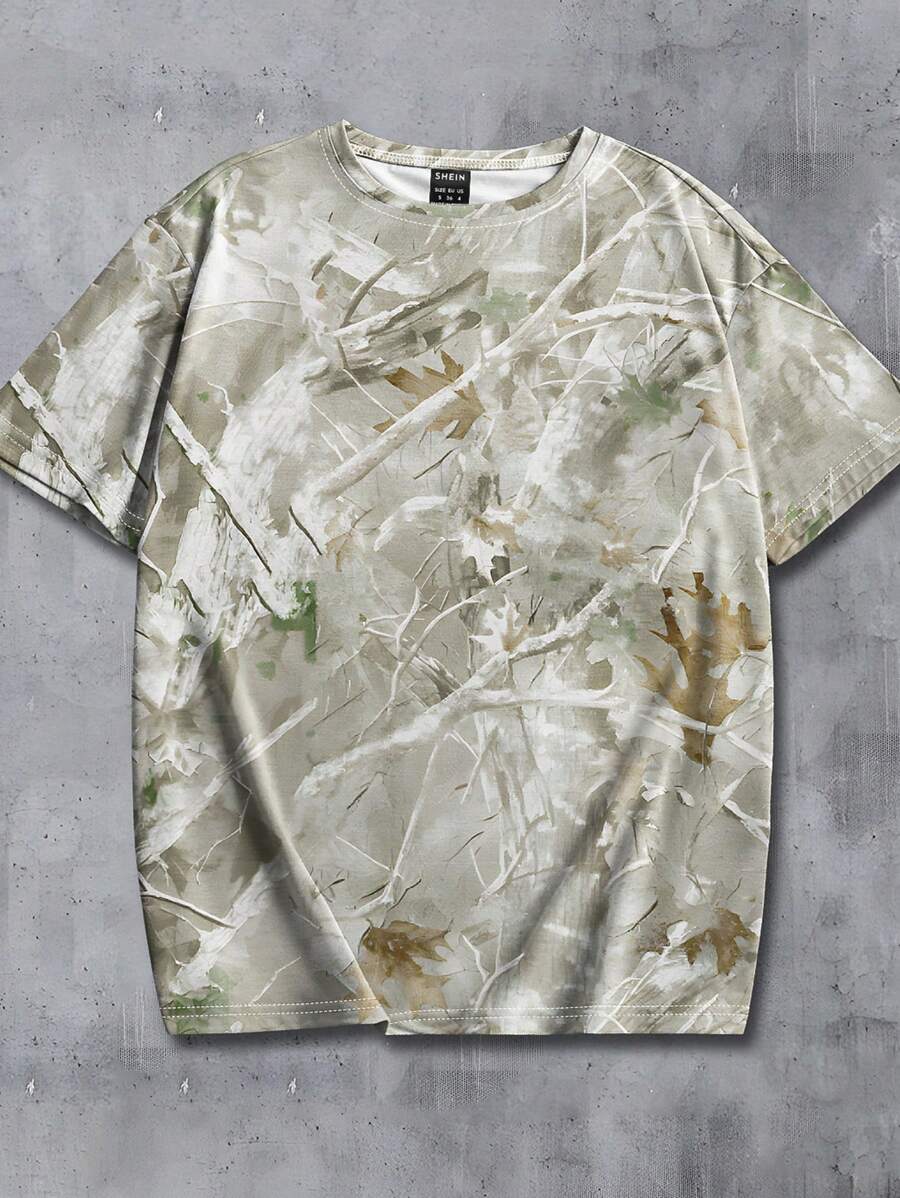 INAWLY Damska letnia spersonalizowana koszulka w stylu retro z nadrukiem cyfrowym Dead Tree Branch & Leaf