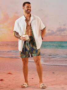 EASEVO Pantalones cortos holgados casuales con estampado floral tejido para hombres de talla grande
