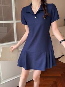 DAZY 女式夏季休闲马球领短袖迷你连衣裙