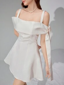 Poshira Damen Kleid mit einfarbigem breitem Träger für Lässig Partys, Damen Mode Frühling Sommer Partykleid für Feiern, Dates, Urlaub, Hochzeit und Prominenten-Events, modisches Taillenkleild für Hochzeitsgäste - Aprikosenfarben - Übersicht 1