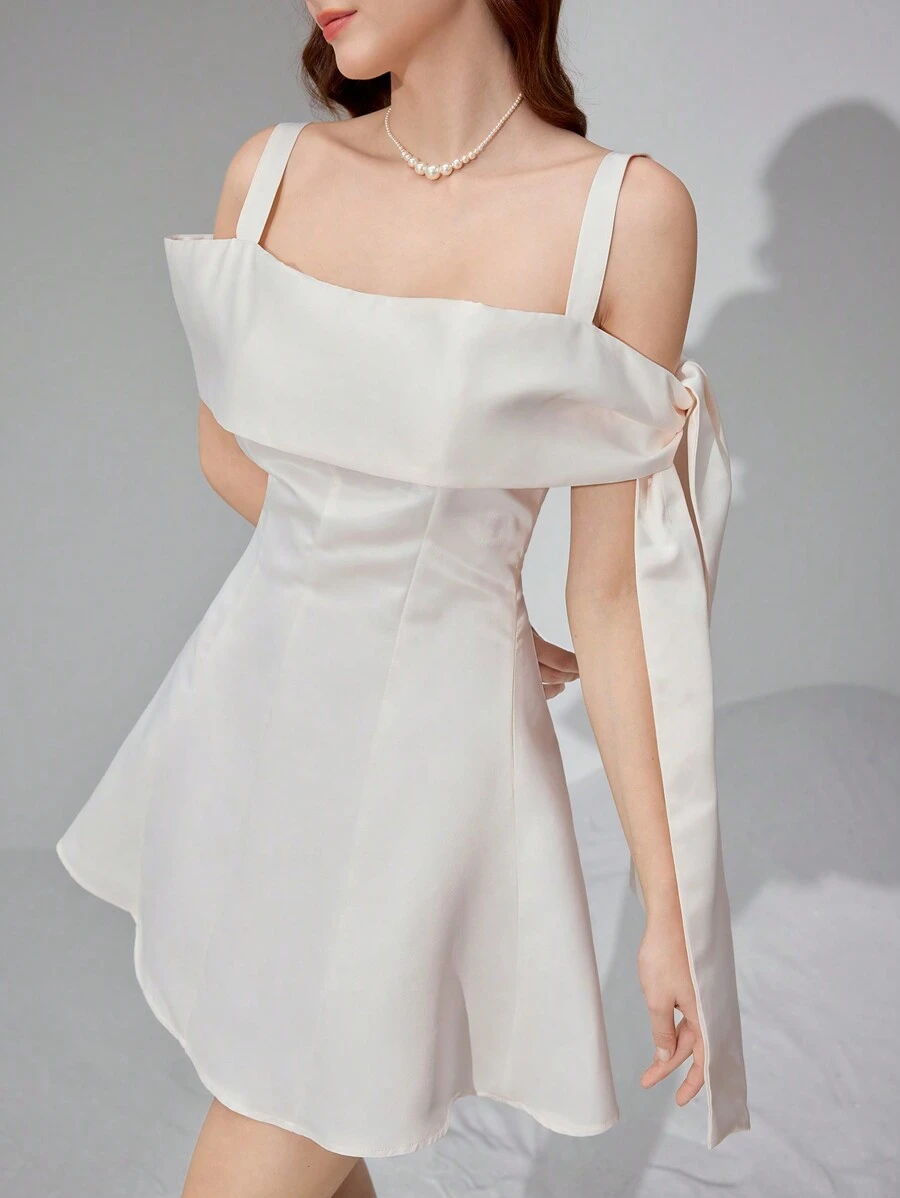 Poshira Damen Kleid mit einfarbigem breitem Träger für Lässig Partys, Damen Mode Frühling Sommer Partykleid für Feiern, Dates, Urlaub, Hochzeit und Prominenten-Events, modisches Taillenkleild für Hochzeitsgäste - Aprikosenfarben - Übersicht 1