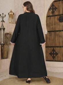 Al Najma Đầm midi tay dài thêu hoa thường ngày cỡ lớn cho nữ, dáng rộng, dáng rộng, mùa xuân và mùa thu - màu đen - Xem 2